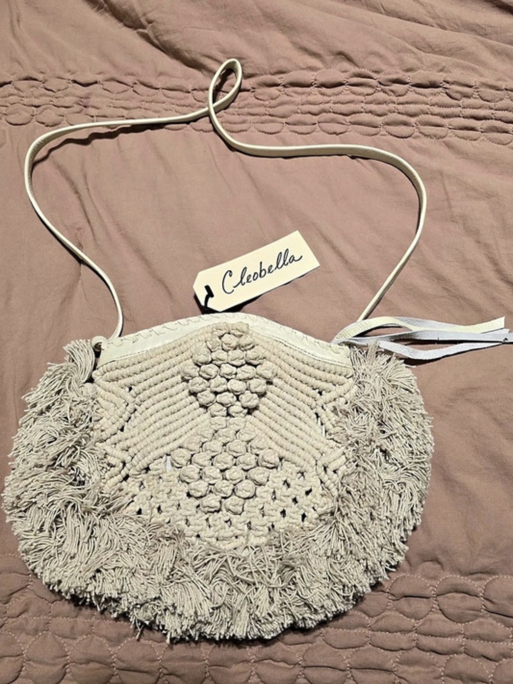 Cleobella Cream Fringe Crochet Ivory Crossbody Bag
